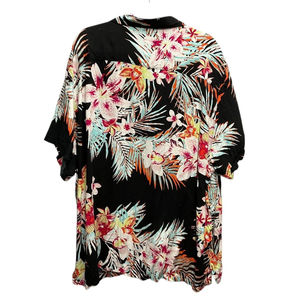 No Boundaries Mens 3XL Tropical Floral Short Sleeve Button Up Shirt Black - Picture 2 of 7